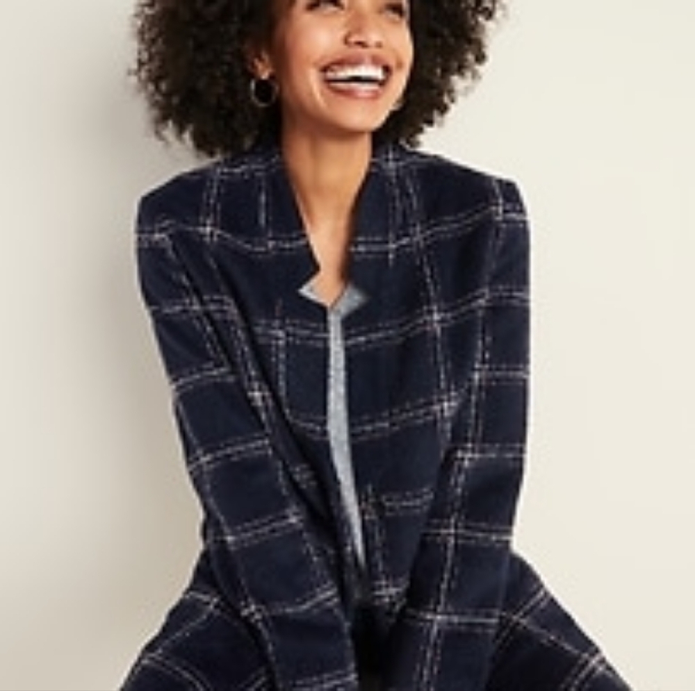 Relaxed Textured Plaid Button-Front Coat for Women